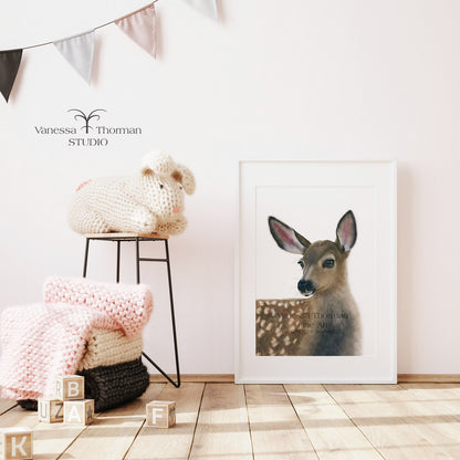 White-Tailed Fawn Watercolor Art Print – Woodland Animal Art - Deer Fine Art Giclée