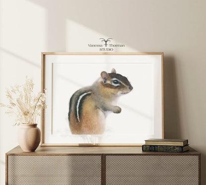 Pippin the Chipmunk – Adorable Woodland Watercolor Print for Nature Lovers