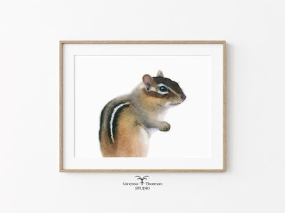 Pippin the Chipmunk – Adorable Woodland Watercolor Print for Nature Lovers
