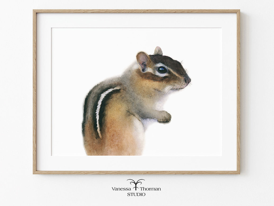 Framed artwork of a chipmunk on a white background