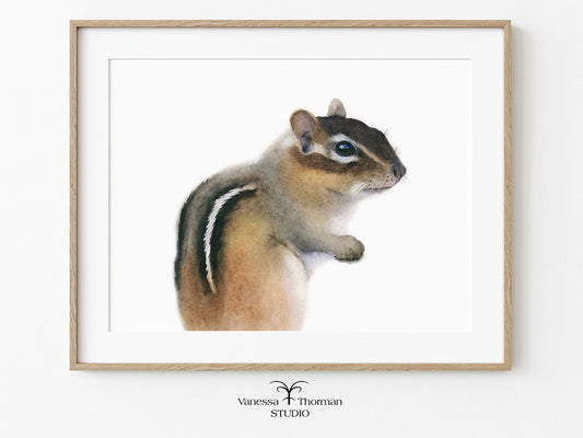 Framed artwork of a chipmunk on a white background