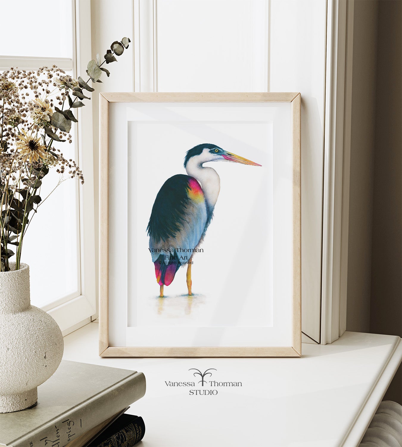 Sky Heron | Heron Watercolor Art Print | Bird Art Giclée