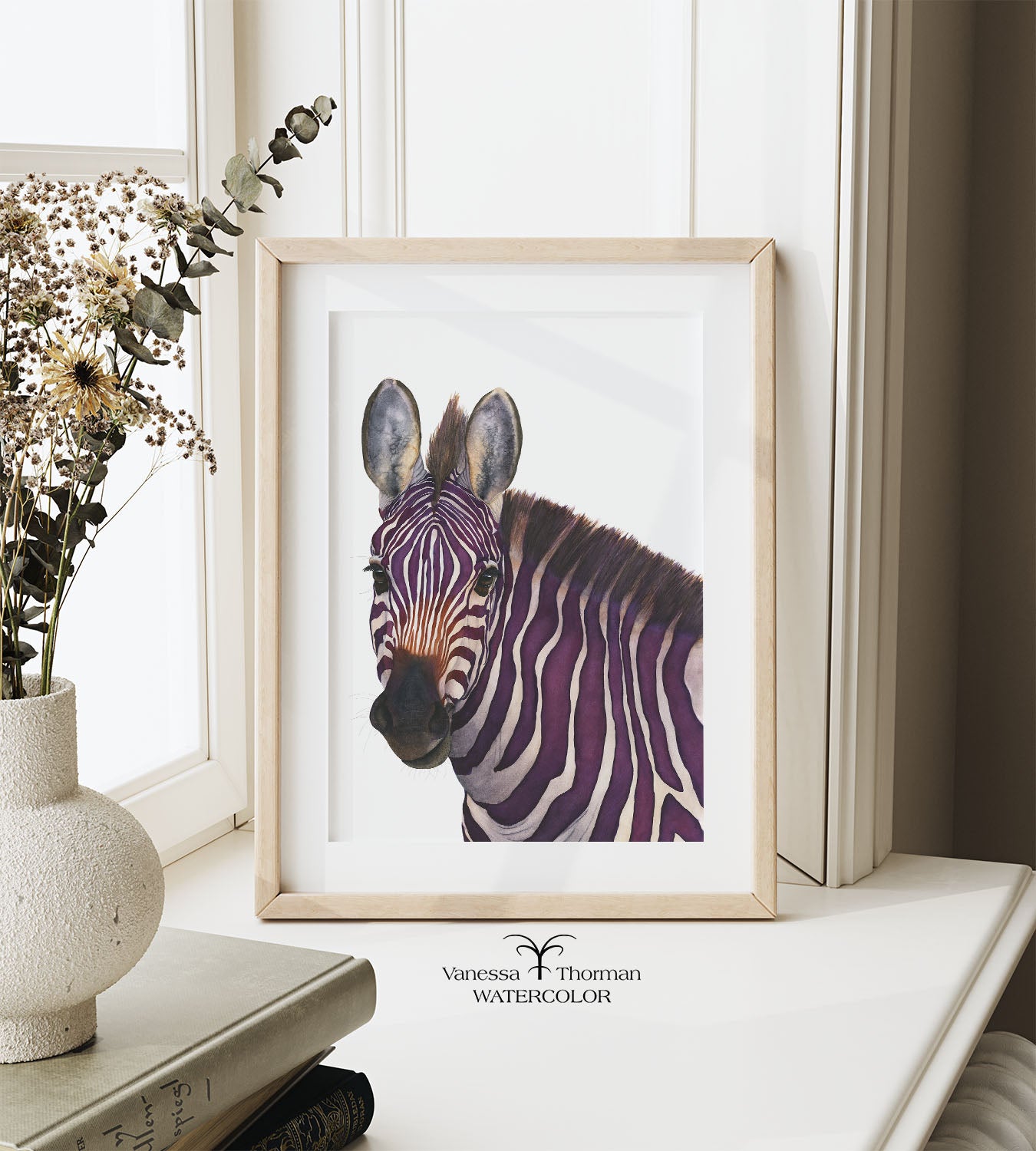 Violeta | Purple Zebra Watercolor Art Print | Animal Art Giclée