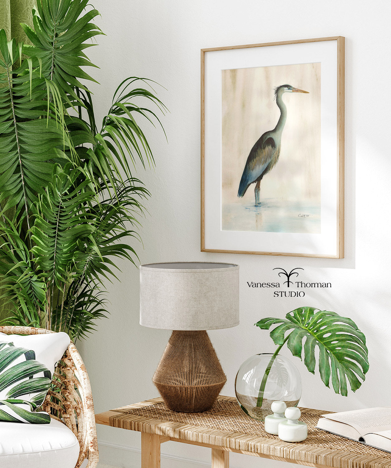 Marsh Heron (Green) Watercolor Art Print – Coastal Bird Art - Fine Art Giclée