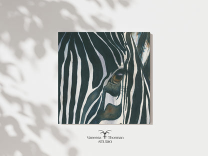 Framed Zebra Giclée Print | 20x20 Black/Brass Frame